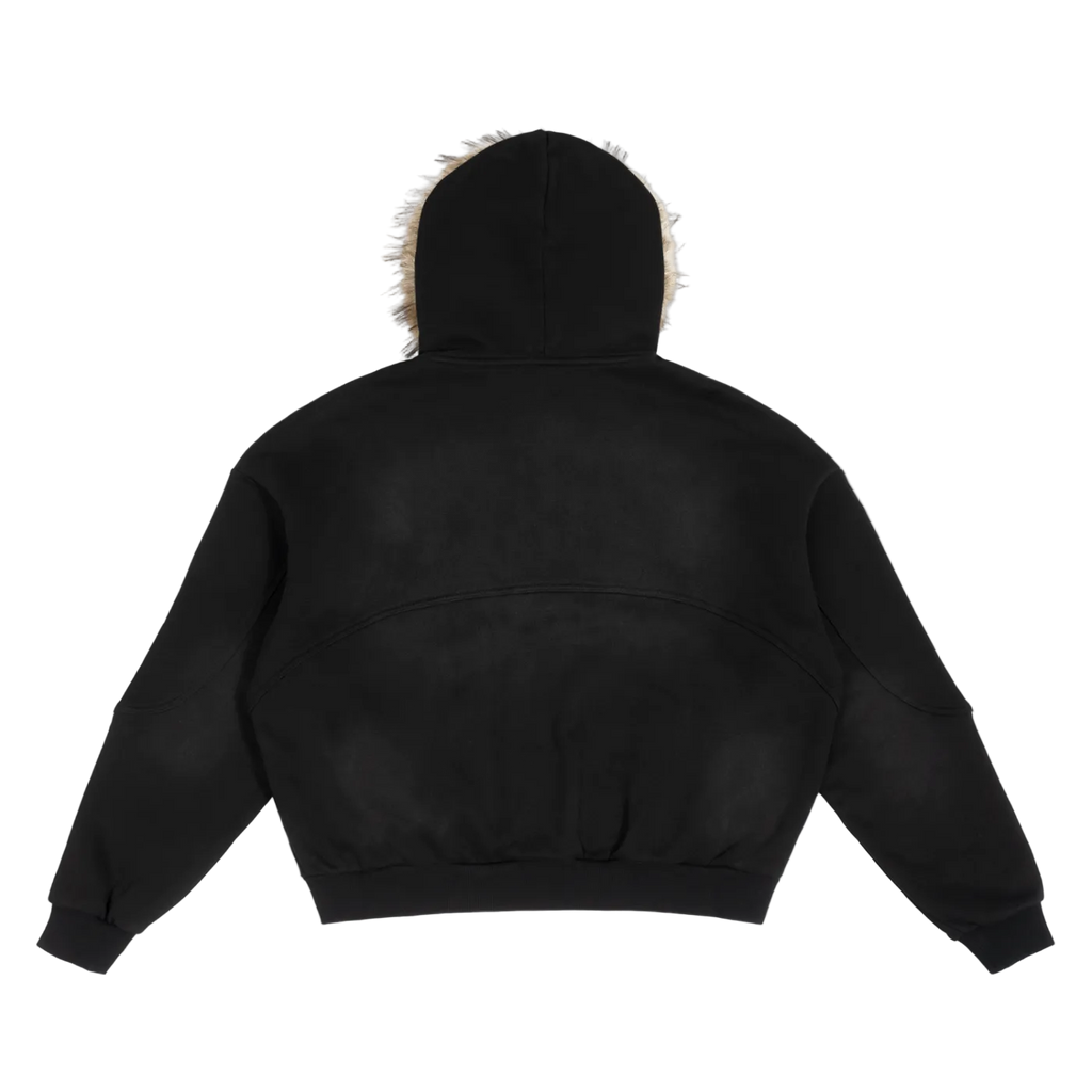 signature sun fade detachable fur hoodie