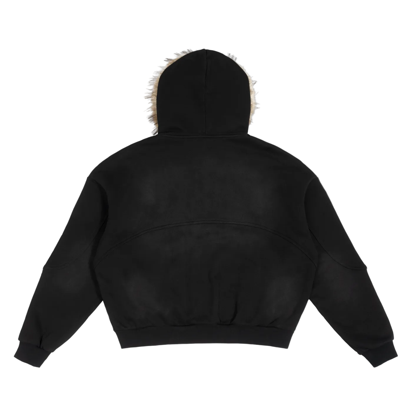 signature sun fade detachable fur hoodie