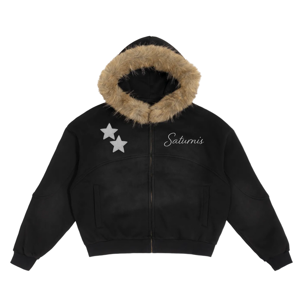 signature sun fade detachable fur hoodie