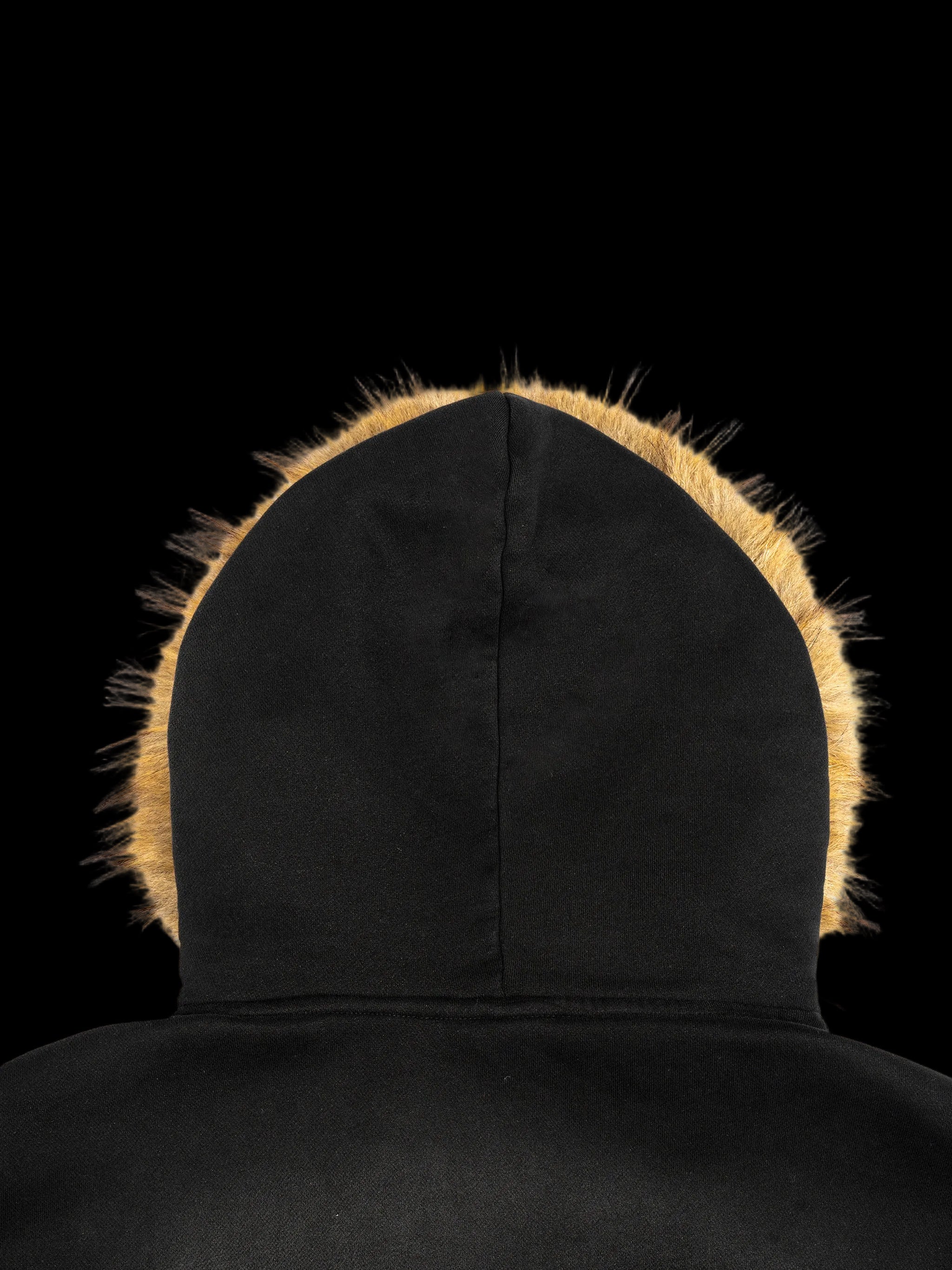 signature sun fade detachable fur hoodie